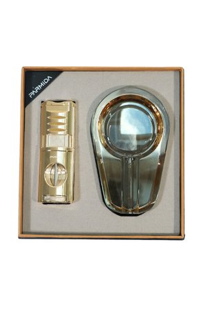 Parmida 3 Torch Ahşap Gold Çakmak Gold Kristal Tekli Küllük İkili Puro Seti