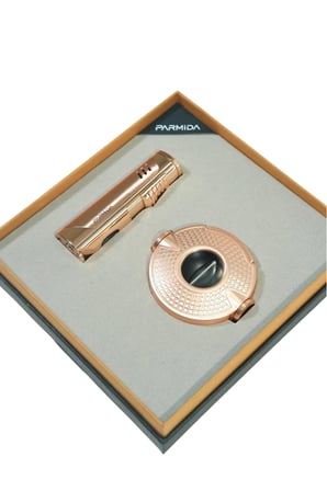 Parmida 3 Torch Bronz Çakmak Bronz V Kesici İkili Puro Seti
