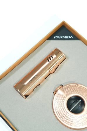 Parmida 3 Torch Bronz Çakmak Bronz V Kesici İkili Puro Seti