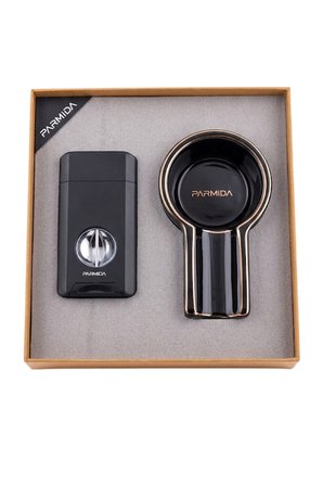 Parmida Tek Torch Siyah Çakmak Siyah Tekli Küllük İkili Puro Seti