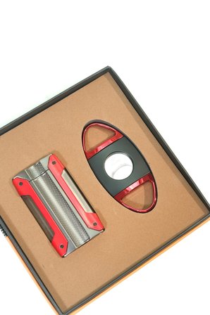 Cohiba Tek Torch Kırmızı Gunmetal Çakmak Kırmızı Siyah Kesici İkili Puro Seti