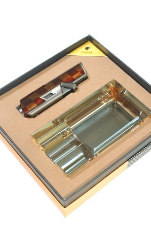Cohiba Tek Torch Dama Desenli Çakmak Kristal Tekli Küllük İkili Puro Seti