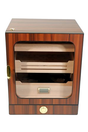 PremiumQuality Las Condes Aksesuar Çekmeceli İçi Ledli Kahverengi Sedir Humidor Puro Kutusu