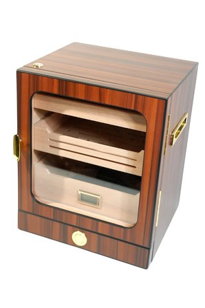 PremiumQuality Las Condes Aksesuar Çekmeceli İçi Ledli Kahverengi Sedir Humidor Puro Kutusu
