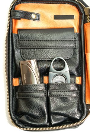 Cohiba Çakmak Kesicili Siyah İçi Sedir Deri Puro Taşıma Çantası & Seyahat Humidoru