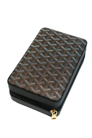 Cohiba Çakmak Kesicili Goyard Desenli Siyah Deri Puro Taşıma Çantası & Seyahat Humidoru