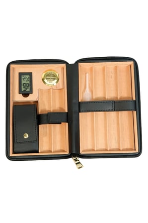 Cohiba Dahili Çakmak Siyah Deri Puro Taşıma Çantası & Seyahat Humidoru