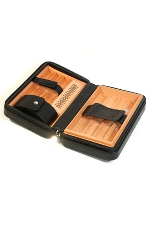 Cohiba Dahili Çakmak Siyah Deri Puro Taşıma Çantası & Seyahat Humidoru