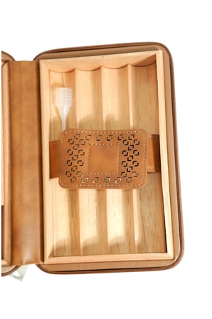 Cohiba Dahili Çakmak Kahverengi Deri Puro Taşıma Çantası & Seyahat Humidoru