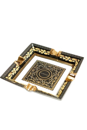 Parmida Siyah Gold Şeritli Desenli Dörtlü Porselen Puro Küllüğü