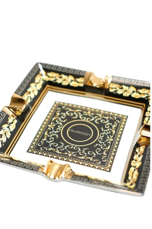 Parmida Siyah Gold Şeritli Desenli Dörtlü Porselen Puro Küllüğü