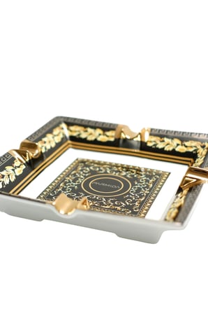 Parmida Siyah Gold Şeritli Desenli Dörtlü Porselen Puro Küllüğü