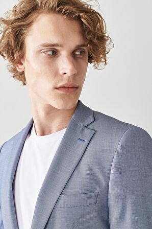 Erkek Lacivert-beyaz Ekstra Slim Fit Dar Kesim Mono Yaka Klasik Takım Elbise