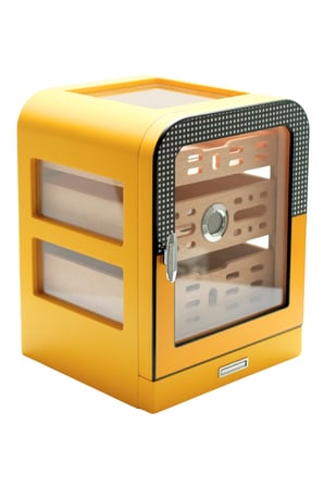 Cohiba 3 Çekmeceli Sarı Nokta Desenli Aksesuar Bölmeli Sedir Humidor Puro Kutusu