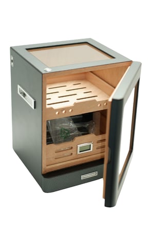PremiumQuality Sucre Aksesuar Çekmeceli İçi Ledli Karbon Desenli Sedir Humidor Puro Kutusu