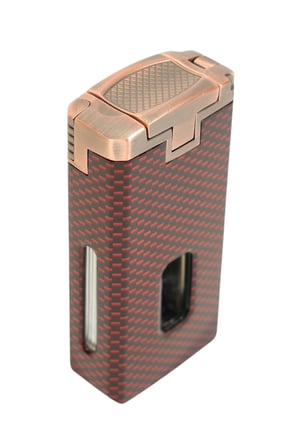 Cohiba Çift Torch Pürmüz Dahili Kesici Delicili Kırmızı Karbon Desenli Bronz Metal Puro Çakmağı
