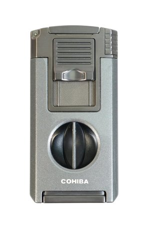 Cohiba Çift Torch Pürmüz Dahili Kesici Delicili Gümüş Metal Puro Çakmağı