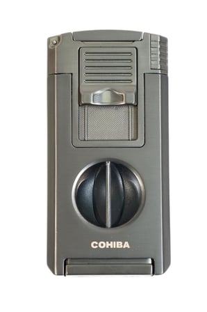 Cohiba Çift Torch Pürmüz Dahili Kesici Delicili Gunmetal Metal Puro Çakmağı