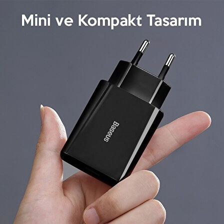 Baseus Speed Mini Quick Charger 20W Şarj Başlık Type-C Hızlı Şarj Adaptörü  CCFS-SN01 Siyah