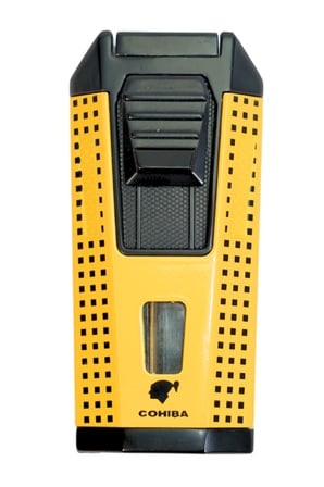 Cohiba Çift Torch Pürmüz Delicili Sarı Siyah Nokta Desenli Metal Puro Çakmağı