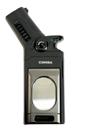 Cohiba Tek Torch Pürmüz Dahili S-V Cut & İğneli Siyah Gunmetal Metal Puro Çakmağı