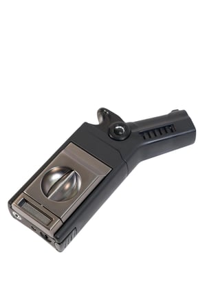 Cohiba Tek Torch Pürmüz Dahili S-V Cut & İğneli Siyah Gunmetal Metal Puro Çakmağı