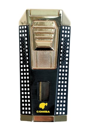 Cohiba Çift Torch Pürmüz Delicili Siyah Beyaz Nokta Desenli Metal Puro Çakmağı
