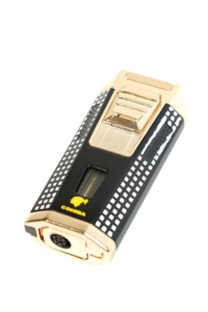 Cohiba Çift Torch Pürmüz Delicili Siyah Beyaz Nokta Desenli Metal Puro Çakmağı