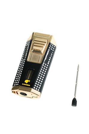 Cohiba Çift Torch Pürmüz Delicili Siyah Beyaz Nokta Desenli Metal Puro Çakmağı