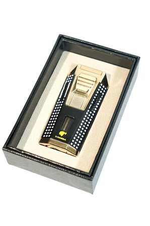 Cohiba Çift Torch Pürmüz Delicili Siyah Beyaz Nokta Desenli Metal Puro Çakmağı