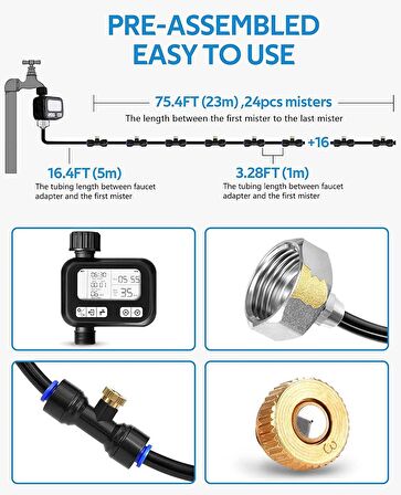 HOMENOTE Otomatik Zamanlayıcılı Prinç Sisleme ve Soğutma Sistemi (23 Metre)