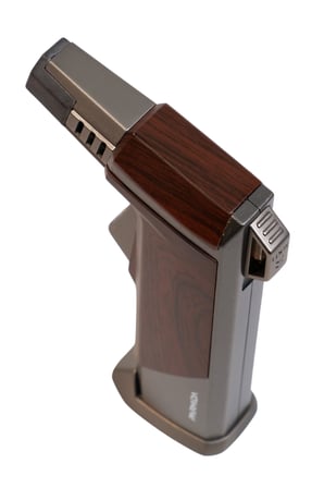 Parmida Tek Torch Pürmüz Ahşap Desenli Gunmetal Masa Tipi Metal Puro Çakmağı