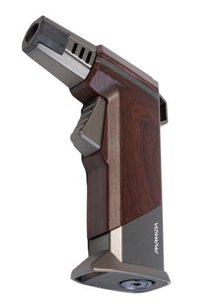 Parmida Tek Torch Pürmüz Ahşap Desenli Gunmetal Masa Tipi Metal Puro Çakmağı