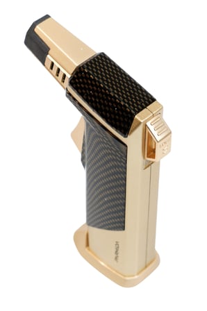 Parmida Tek Torch Pürmüz Karbon Desenli Gold Masa Tipi Metal Puro Çakmağı
