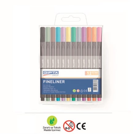 Gıpta Fineliner İnce Keçe Uçlu Kalem 0,4Mm Pvc Üçgen 12 Renk K6020
