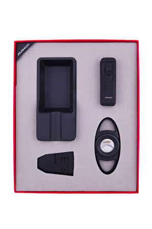 Parmida Çakmak Kesici Sehpa Küllük Dörtlü Siyah Puro Seti