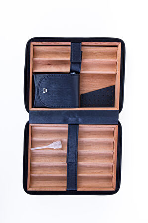 Cohiba XL Mat Siyah Dahili Çakmak Deri Puro Taşıma Çantası & Seyahat Humidoru