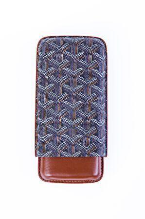 Cohiba Kahverengi Desenli Üçlü Deri Puro Kılıfı