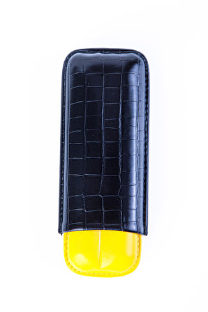 Cohiba Sarı Siyah Timsah Desenli İkili Deri Puro Kılıfı