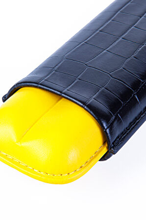 Cohiba Sarı Siyah Timsah Desenli İkili Deri Puro Kılıfı