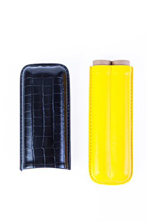 Cohiba Sarı Siyah Timsah Desenli İkili Deri Puro Kılıfı