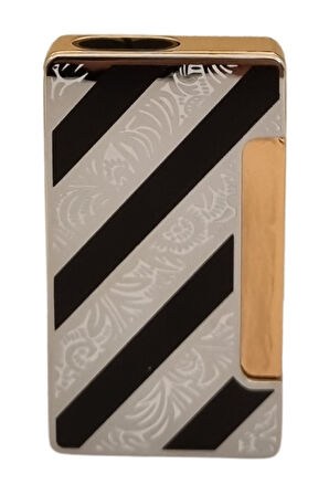 PremiumQuality Gümüş-Siyah Desenli Çift Torch Metal Puro Çakmağı