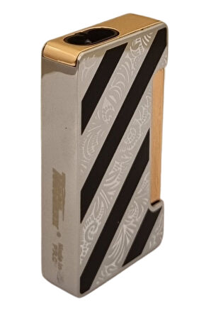 PremiumQuality Gümüş-Siyah Desenli Çift Torch Metal Puro Çakmağı