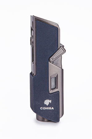 Cohiba Tek Torch Pürmüz Lacivert-Gunmetal Dahili Delici & İğne Metal Puro Çakmağı