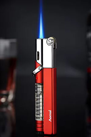 PremiumQuality Tek Torch Pürmüz Kırmızı-Gümüş Puro Çakmağı