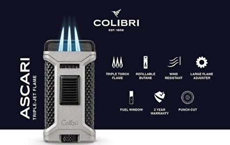 Colibri Ascari 3 Torch Pürmüz Gümüş Puro Çakmağı