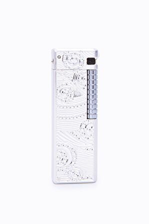 Parmida Gümüş Desenli Soft Flame Metal Çakmak