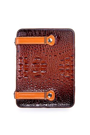 PQ Çakmak Kesicili XXL Kahverengi-Siyah Kilit Mekanizmalı Deri Puro Taşıma Çantası