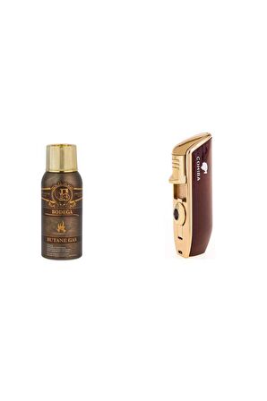 Cohiba Bordo Üç Torch Çakmak ve Bodega Premium Gazli Bütan Gaz 100ml Seti