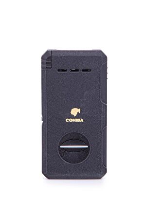 Cohiba Çift Torch Dahili Açıcı & V Kesici Mat Siyah Metal Puro Çakmağı
